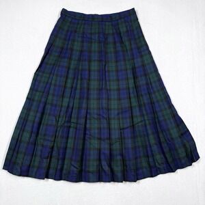 Vintage Pendleton Skirt Womens 12 Midi Black Watch Tartan Plaid Pleated USA Made
